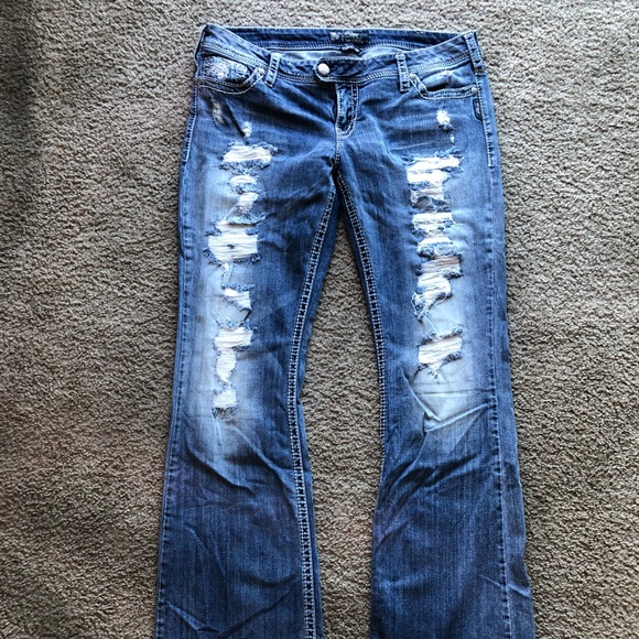 silver distressed jeans